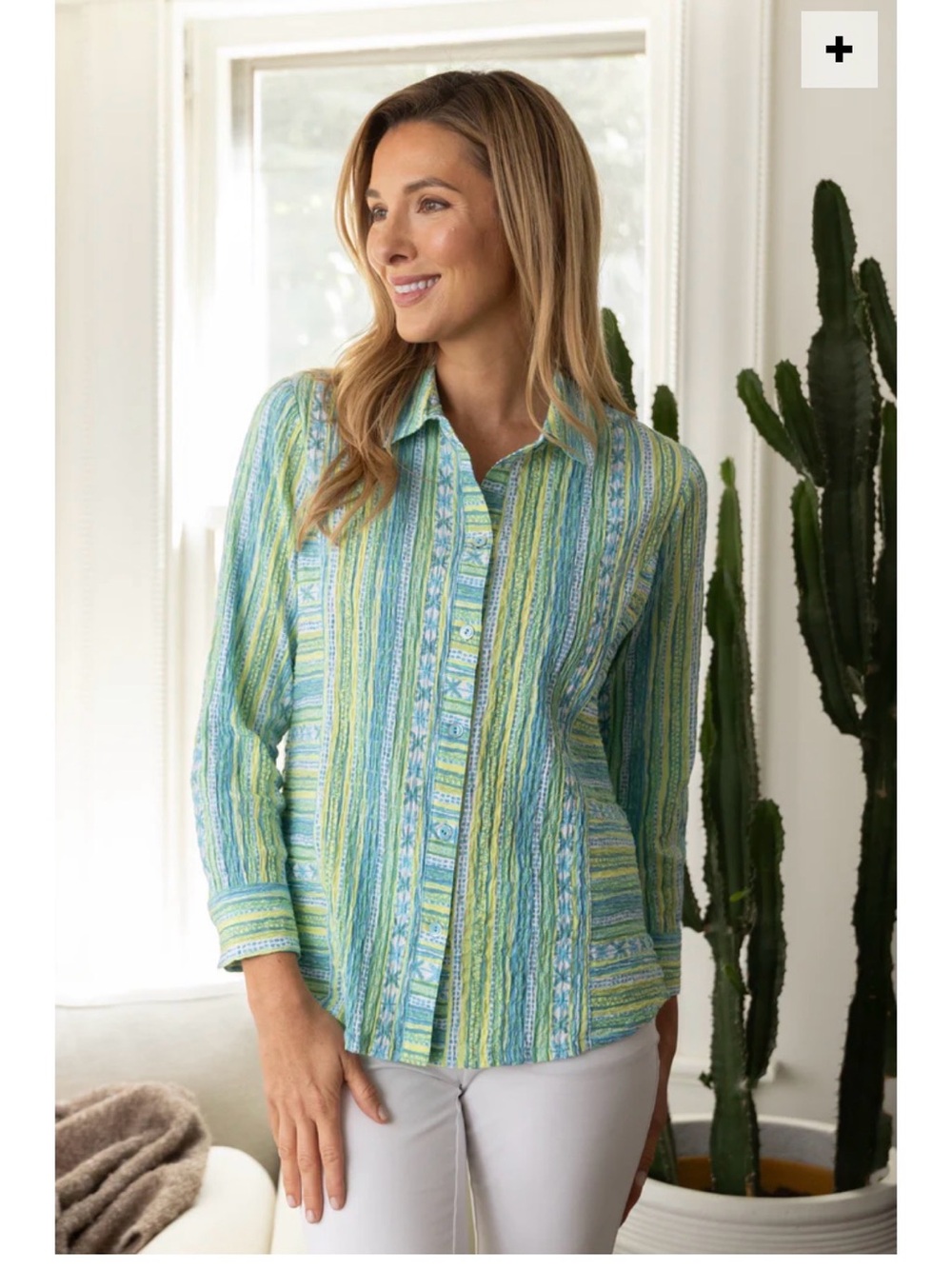 NWT Boutique Habitat St Tropez Stripe Favorite Shirt Aqua Green White Size XL
